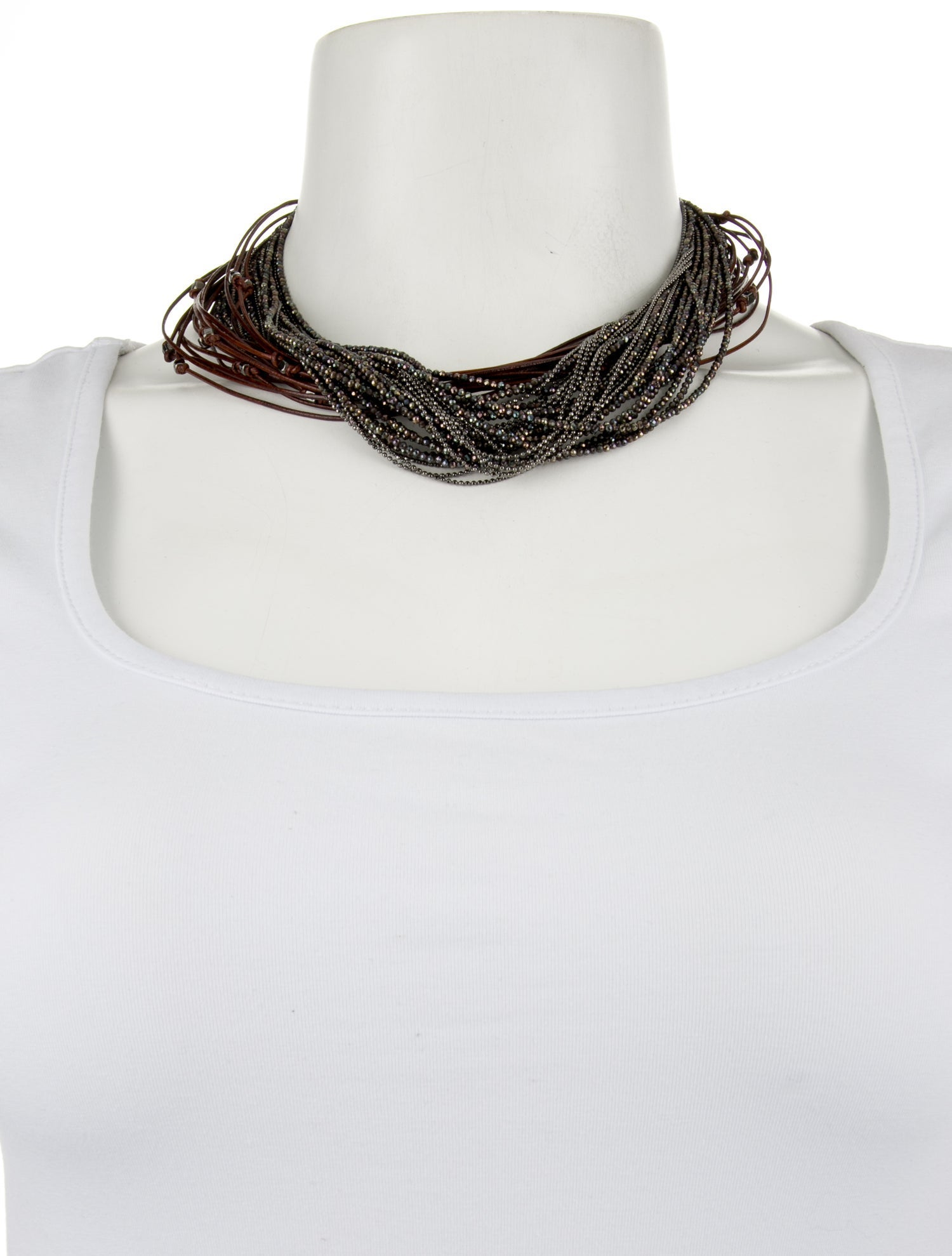 Brunello Cucinelli Leather & Monili Beaded Multistrand Necklace